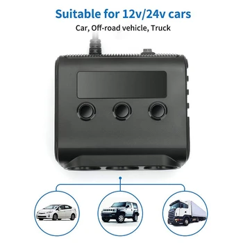 3-Kontaktligzdas piepīpētāja Sadalītājs,100W 12V/24V Automašīnas Jauda DC Outlet Adapteris ar 3.6 4 USB Uzlādes Ostas Auto Lādētāju