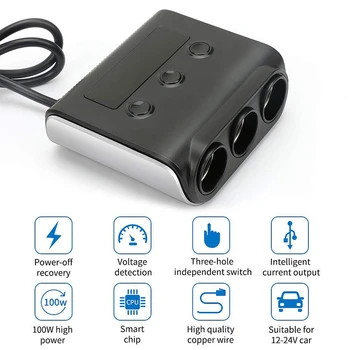 3-Kontaktligzdas piepīpētāja Sadalītājs,100W 12V/24V Automašīnas Jauda DC Outlet Adapteris ar 3.6 4 USB Uzlādes Ostas Auto Lādētāju