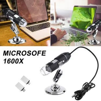 3-in-1 1600X Digitālā USB Mikroskops ar OSX Windows PC Tipa C Micro-USB Mobilo Telefonu Lupa Portatīvie 2 Adapteri ar 8LED piliens kuģis