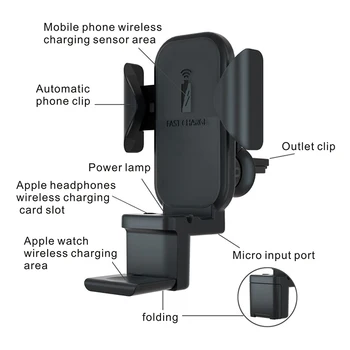 3 in 1 Automātiskās Spriegošanas Auto Bezvadu Lādētāju 10W Ātri Uzlādēt Iphone 11 Pro XR XS Apple Skatīties 5 4 Airpods Tālruņa Turētājs