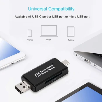 3 in 1 Karšu Lasītājs Tips C & Micro USB & USB SD Micro SD TF Karšu Lasītājs OTG Adapteri Smart Atmiņas Microsd Cardreader iPad