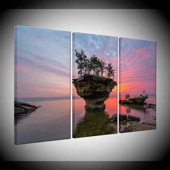 3 panelis Moduļu Michigan Lake Huron Saulrieta Rock Koki, Ainavas, Ainava, Ainavu Gleznas Plakāts, Izdrukāt Mājās Apdare Mākslas darbu