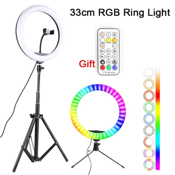 33cm RGB LED Riņķa Gaisma Ar Statīvu 2m 1.6 m 0,5 m Krāsains Aptumšojami Fotogrāfija Apgaismojums Ar Tālvadības pulti YouTube VK
