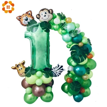 35pcs Džungļu Safari Puse Baloni Set Green Digitālo Balonu, Bērnu Dzimšanas dienas svinības Apdare Aniaml Meža Puses Piederumi