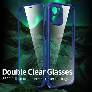 360 Pilnu Kameras Objektīva Aizsargs Lietā Par iPhone 12 12 Mini Pro, MAX 11 Luksusa Lietu Silīcija Double Sided Rūdīta Stikla Vāks