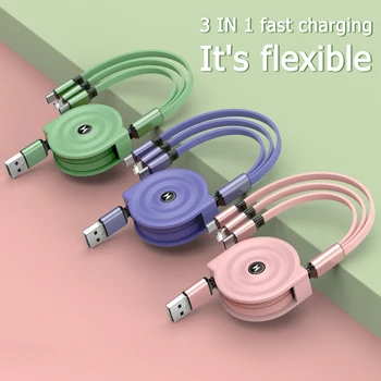 3A 3 In 1 USB Tipa-C/Micro USB/8 Pin Kabeli iPhone12 XS X XR 1m Ātrās Uzlādes Lādētājs Kable Vadu Samsung Xiaomi
