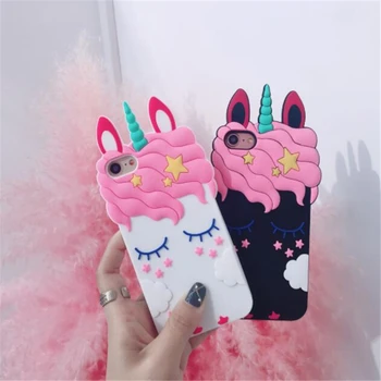3D Cute Karikatūra Unicorn Rozā Kaķis Lietā Par iPhone 6s 6 7 8 Plus X Mīksta Silikona Gumijas Vāciņš Samsung S7 S8 Malas Tālrunis Coque