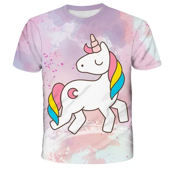 3D Drukāšana T-krekls Unicorn Karikatūra T-krekls Karikatūra 3D Zēns Meitene T-krekls Modes Elpojošs Bērnu Apģērbu Krekls