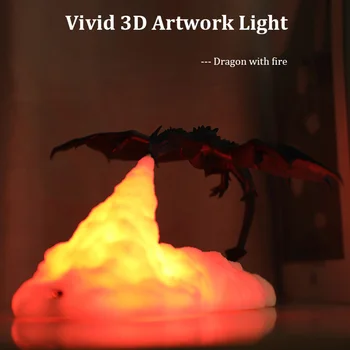 3D Iespiesti LED Gaismas Nakts Gaisma USB Uzlādes Karikatūra Pūķis Galda Lampu Mājas Dekoratīvais Modelis Bērniem Rotaļlietas Ziemassvētku Dāvanu Puse