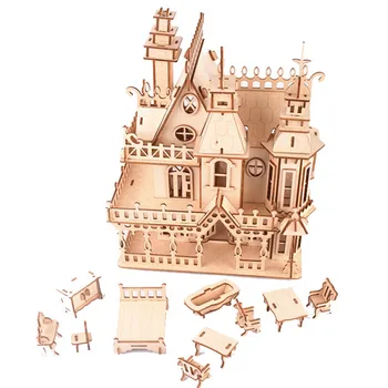 3D Koka Namiņš Miniatūru Mēbeles Rotaļlietas DIY Koka Puzzle Montāža villa Lelles Māja Meitenēm, Dāvanas Bērniem,