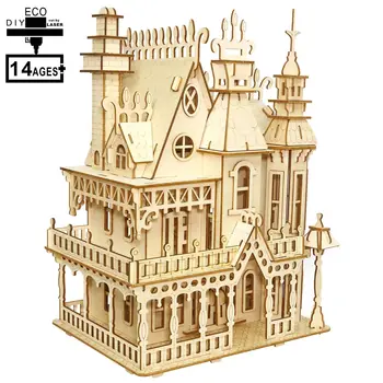 3D Koka Namiņš Miniatūru Mēbeles Rotaļlietas DIY Koka Puzzle Montāža villa Lelles Māja Meitenēm, Dāvanas Bērniem,