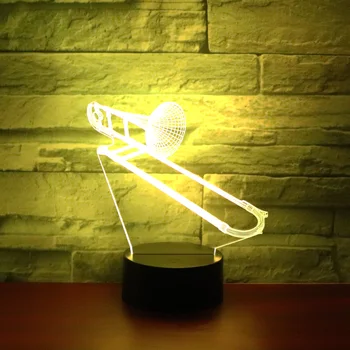 3D LED Nakts Gaisma Mūzikas Instrumenti, Trombons Rags ar 7 Krāsas, Gaismas, Mājas Apdare, Lampas Pārsteidzošs Vizualizācijas