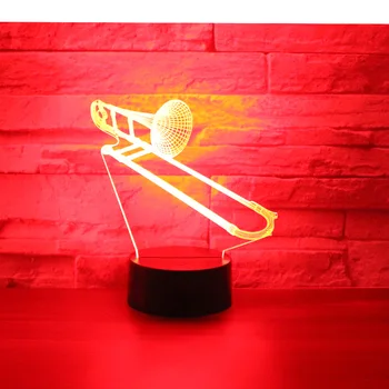 3D LED Nakts Gaisma Mūzikas Instrumenti, Trombons Rags ar 7 Krāsas, Gaismas, Mājas Apdare, Lampas Pārsteidzošs Vizualizācijas