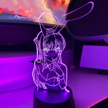 3D Led Nightlights BUNNY GIRL SENPAI MAI SAKURAJIMA KAWAII Multi Krāsu Maiņa ēsmas zivtiņu vadi Par Ziemassvētku Dāvanu ANIME Gaismas Lampas