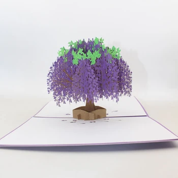 3D Lāzera Samazināt Roku darbs Violeta Wisteria Sinensis Papīra Apsveikuma kartiņu, Skolotāju Diena, Mātes Diena Pateicības Puse Dzimšanas dienas Dāvana