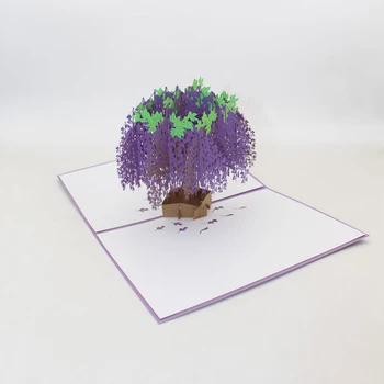 3D Lāzera Samazināt Roku darbs Violeta Wisteria Sinensis Papīra Apsveikuma kartiņu, Skolotāju Diena, Mātes Diena Pateicības Puse Dzimšanas dienas Dāvana