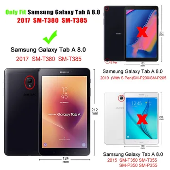 3D Modes Krāsošana Ādas Case for Samsung Galaxy Tab 8.0 T380 T385 2017 Smart cover for Tab 8.0 collu tablete gadījumā+filma+pildspalva