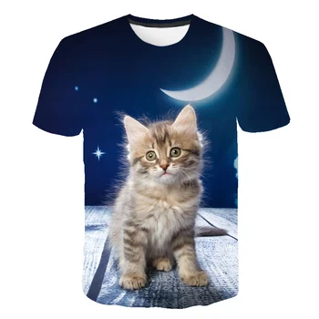3D Modes Tshirt Korejas Ulzzang Kaķis Gudrs Dzīvnieks Meitenes, t krekls Karikatūra T Krekli Bērnu Krekli Meitenēm Ikdienas Bērnu apģērbu