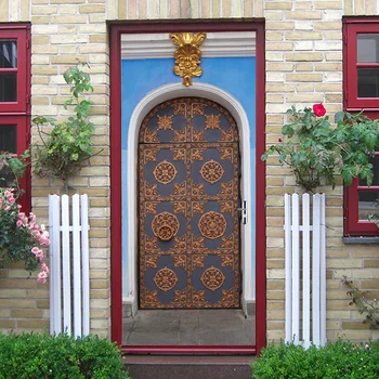 3D Musulmaņu Stila Durvis, Uzlīmes, Koka Durvis, Renovācija, Guļamistaba, viesistaba, Durvis Mājas Apdare pašlīmējošās Ūdensnoturīgas Uzlīmes