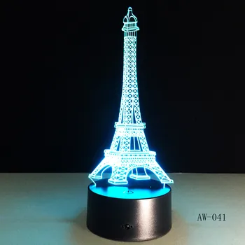 3D Nakts Gaisma 7 Krāsu Eifeļa Tornis Galda Lampas Remote Touch USB LED Nakts Gaisma Mājas Dekori Ziemassvētku Dāvanu Bērniem, AW-041