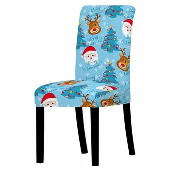 3D Ziemassvētku Elk Santa Claus Drukāt Krēslu Vāks Ēdamistabas Krēsli Ietilpst Augstas Atpakaļ Dzīvojamā Istaba Krēsli Kāzu Puse