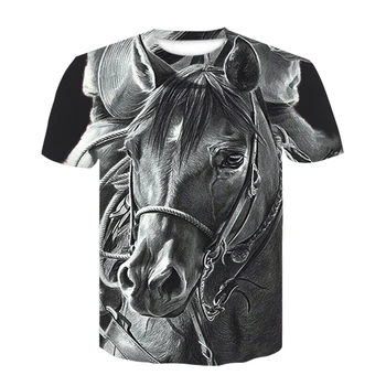 3D augstas kvalitātes cool cool zirgu galvas street wear īsām piedurknēm T-krekls 2020. gada vasaras apaļu kakla personības T-krekls modes