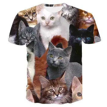 3D kaķis print T-krekls vīriešiem/sievietēm vasarā smieklīgi īsām piedurknēm stilu gadījuma O-veida kakla dzīvnieku print kaķis iela krekls