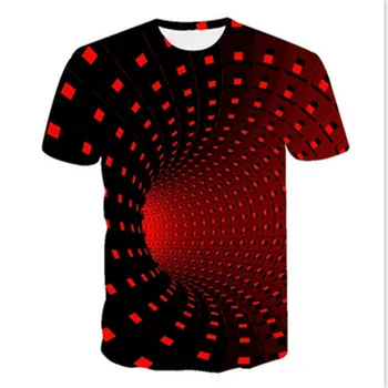 3D krāsu psychedelic iespiests T-krekls vīriešiem vasarā hip-hop smieklīgi režģu tuneli, druka, T-krekls vīriešiem un sievietēm, topi