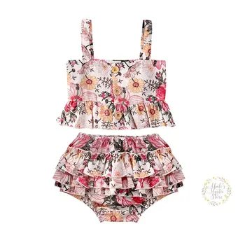 3M-4Y Toddler Jaundzimušais Mazulis Meitenes Ziedu Apģērbu Komplekts Vasarai, Vestes T krekls Top + Ruffles Bloomers Šorti Tērpiem Meitene Kostīmi