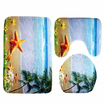 3Pcs/komplekts Vannas istabas Paklājiņš Uzstādīt Flaneļa Anti Slip Toliet Vannas Paklājs Durvju Mat Paklājs Ocean World Mājas Dekoru Vannas Produkti