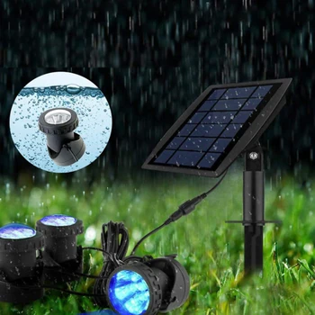 3W 300 Lux Trīs Heads 7 Krāsu LED Zemūdens prožektors Ūdensnecaurlaidīga Saules Āra Dārza Uzmanības centrā ir Ainava Strūklaka Dīķa Lampas