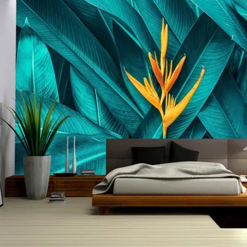 3d Stereoskopiskās Tropu Lapu Ziedu Sienas Papīrs Dzīvojamā Istabā Tapetes Palmu Lapām Tropu Lietus Mežu Sienas Tapetes
