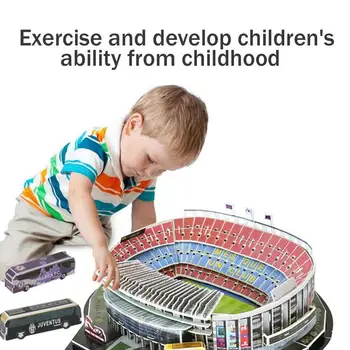 3d Trīs-dimensiju Jigsaw Puzzle Futbola laukuma Celtniecības Bērnu Izglītības Diy Montāža Rotaļlietas Stadionā Modelis J9P1