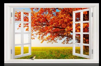 3d telpā tapetes ainava Rudens ainavu aiz loga modes 3D TV fons, 3d sienas gleznojumu