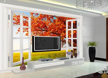 3d telpā tapetes ainava Rudens ainavu aiz loga modes 3D TV fons, 3d sienas gleznojumu