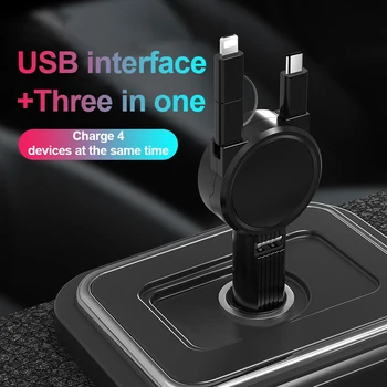 4 In1 Auto Locīšanas Ievelkamu USB Lādētāju, Ātra Uzlāde QC Tālruņa Lādētāja Adapteri IPhone 12 11 Pro Xiaomi Huawei, Samsung