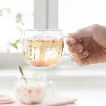 400 ml Sakura Stikla Kafijas Krūze Ar Karoti&Keramikas Vāku Siltuma Izturīgs Tējas Tase Iestatīt Caurspīdīgu Brokastis, Piens, Sula, Dzeramā Stikla