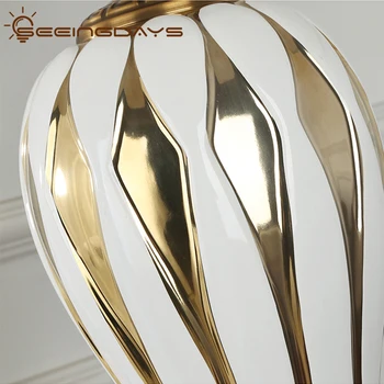 40x68cm Eiropas Stila Zelta Balts Keramikas Galda Lampas Guļamistabas, Dzīvojamā Istaba Sadzīves Luksusa Keramikas Lampas Guļamistabas, Lielas Lampas