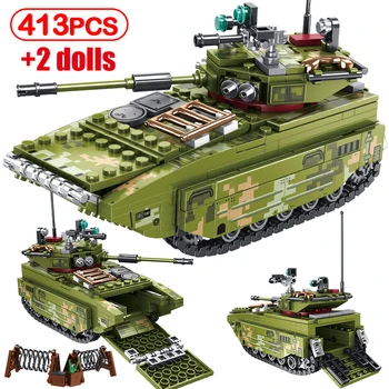 413pcs DIY Pilsētas WW2 Dzelzs Bloodheavy Iekārtas Tank Kravas automašīnas Modeli, Celtniecības Bloki, Militārās Automašīnas Skaitļi Ķieģeļi Rotaļlietas Bērniem