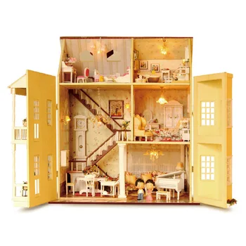 43 cm Lielu Māju, Vasarnīcu lelle, mājas mēbeles, mēbeles diy namiņš koks diy leļļu nams miniatūra leļļu namiņš mēbeles bērniem, Rotaļlietas, LED