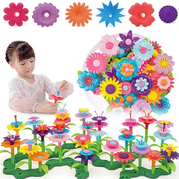 46pcs/komplekts DIY Pop Krelles, Puķes, Rotaļlietas, Ziedi tiek Savienoti Bloki Handwork Komplekti, Montāžas Dārza Izglītojošas Rotaļlietas Bērniem