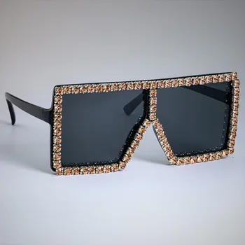47897 Lielgabarīta Luksusa Kristāla Dimants Saulesbrilles Sieviešu Modes Toņos UV400 Vintage Zīmolu Brilles Pārredzamu Konfektes Rāmis