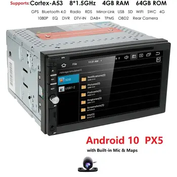 4G operatīvā ATMIŅA 64G ROM, Android 10.0 7 COLLU 2 Din universālas Automašīnas Radio, Stereo, DVD Atskaņotājs, GPS Navigācijas karte 8 Octa Core BT 4G WIFI DAB SWC