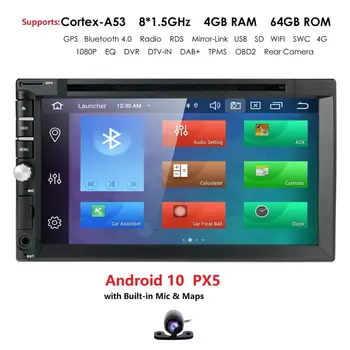 4G operatīvā ATMIŅA 64G ROM, Android 10.0 7 COLLU 2 Din universālas Automašīnas Radio, Stereo, DVD Atskaņotājs, GPS Navigācijas karte 8 Octa Core BT 4G WIFI DAB SWC