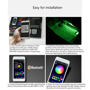 4GAB Auto LED Sloksnes Interjera Grīdas Atmosfēra, Viegls Elastīgs RGB Phone RF Kontrole, LED Interjera Apgaismojums