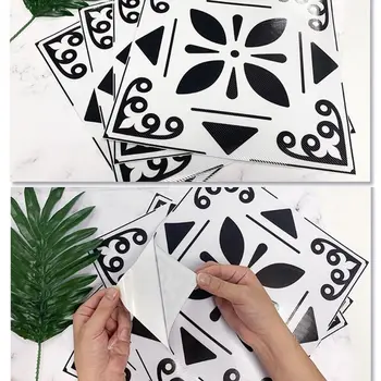 4GAB Black White Flower PVC Keramikas Flīžu Uzlīmes pretslīdēšanas Grīdas Paster pašlīmējošas Tapetes Dzīvojamā Istabā TV Fona Dekors