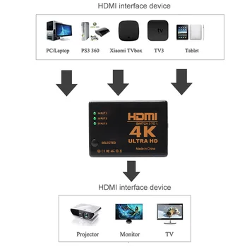 4K, 2K 3x1 HDMI Kabeli Sadalītāja HD 1080P Video Komutatoru Adapteris 3 Ieejas 1 Izeja HDMI Ports Hub Xbox PS4 DVD HDTV PC, Laptop, TV