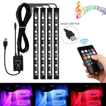 4gab/daudz 9LED RGB Automašīnas salona Atmosfērā Footwell Strip Gaismas USB Lādētāju, Dekori Lampas
