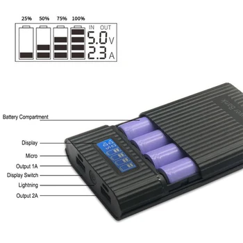 4x18650 DIY LCD Displejs Akumulatora enerģiju Bankas Portatīvo Akumulatora Korpusa Lodziņā Gadījumā DIY KOMPLEKTU Digitālo Akumulators Powerbank Uzglabāšanas Gadījumi
