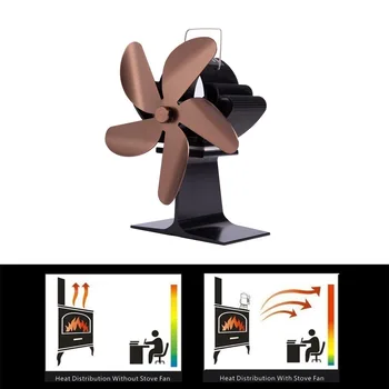 5 Asmens Black Kamīna ventilatoru Siltuma Powered Plīts, Ventilators, Žurnālu, Koksnes Rakstītājs, Eco Ventilators Kluss Mājās Kamīna Ventilatoru Efektīva Siltuma Sadale